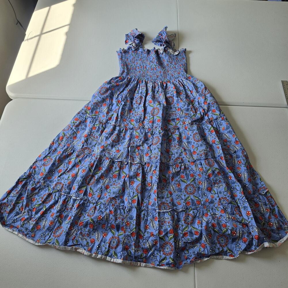 Hill House Dress Womens L Blue Floral Nap Dress Smocked Ruffle Midi Cotton